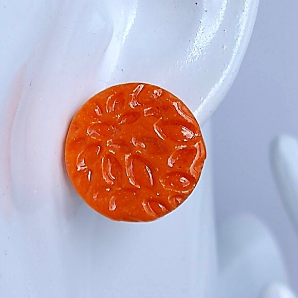 Handmade orange polymer clay earrings. Boucles d'oreilles fait à la main - Picture 5 of 5